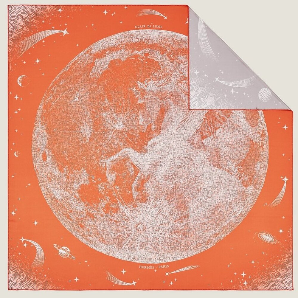 🍑🐴 Rare Authentic Hermes Clair de Lune Double Face Scarf 90